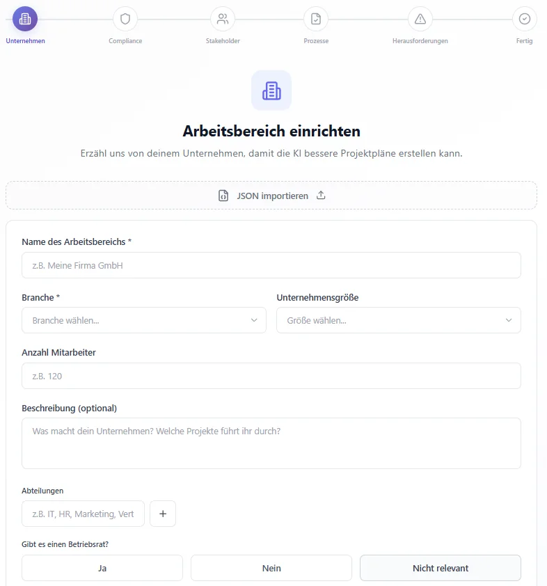 Arbeitsbereich einrichten